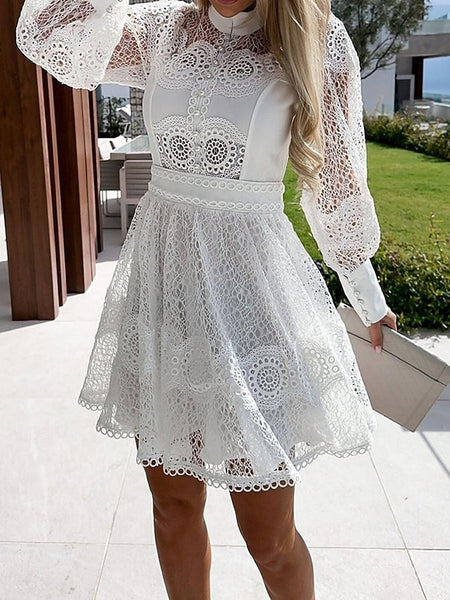 Women's Mini Dress White Dress Lace Dress Casual Dress A