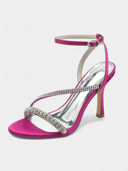 – Sophisticated Heels Strappy Champagne Satin Rhinestone FashionChic