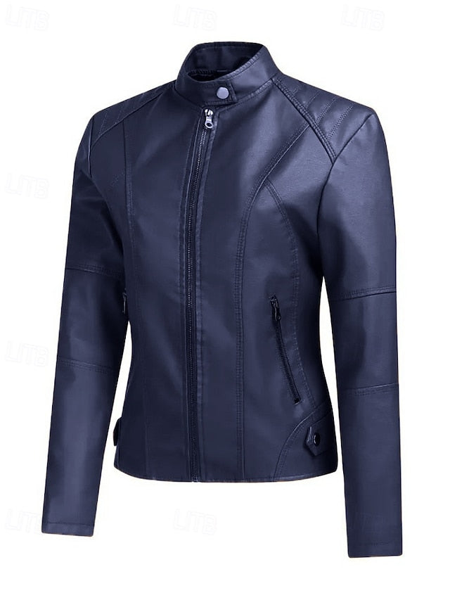 Comfortable Zipper Leather Faux Pocket Women's Jacket FashionChic