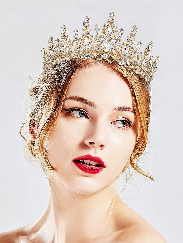 Crown Tiara and Necklace – Sparkling Diamond Set Gold-Plated FashionChic