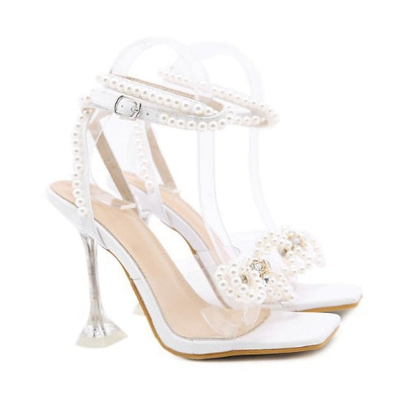 Sandals High Women's Clear Pearl-Embellished – Heel FashionChic