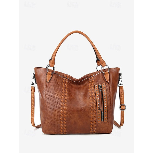 Brown Faux – Women's Tote Bag Handbag Leather Spacious FashionChic