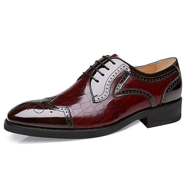 Brogue with Burgundy Leather Men's Patent Shoes Oxford FashionChic