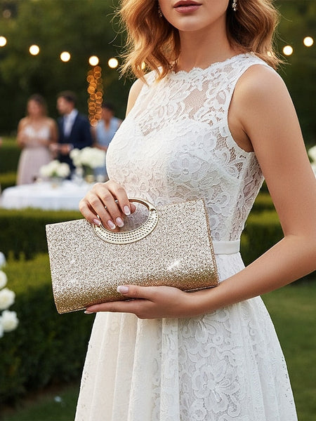 Evening Gold with Women's Silver Clutch Glitter Bag FashionChic