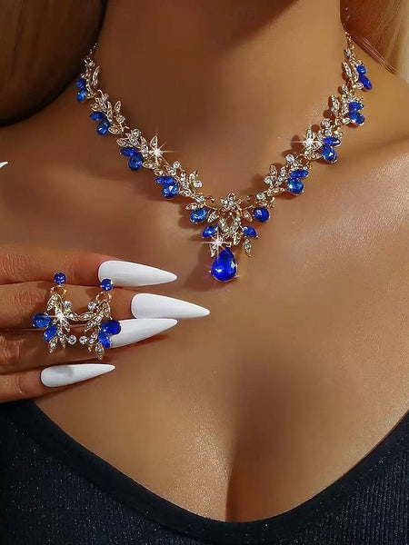 - Women's with Jewelry Set Gold Rhinestone Pendant Teardrop FashionChic