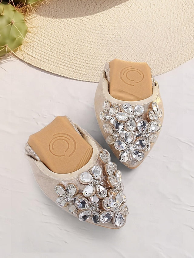 Rhinestone Flats Women's Foldable with Silver FashionChic