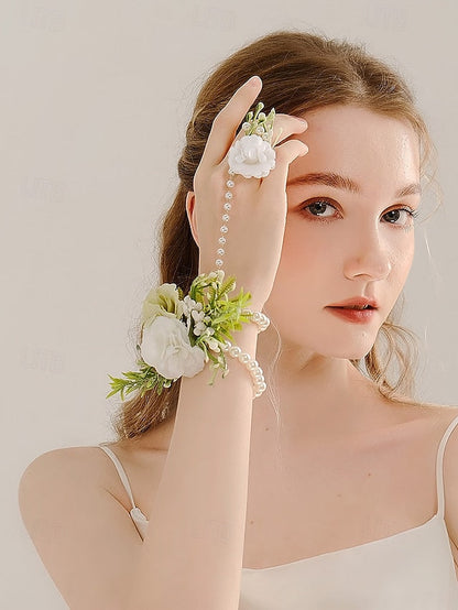and – Elegant White Set Pearls Jewelry Wrist with Hand Floral FashionChic