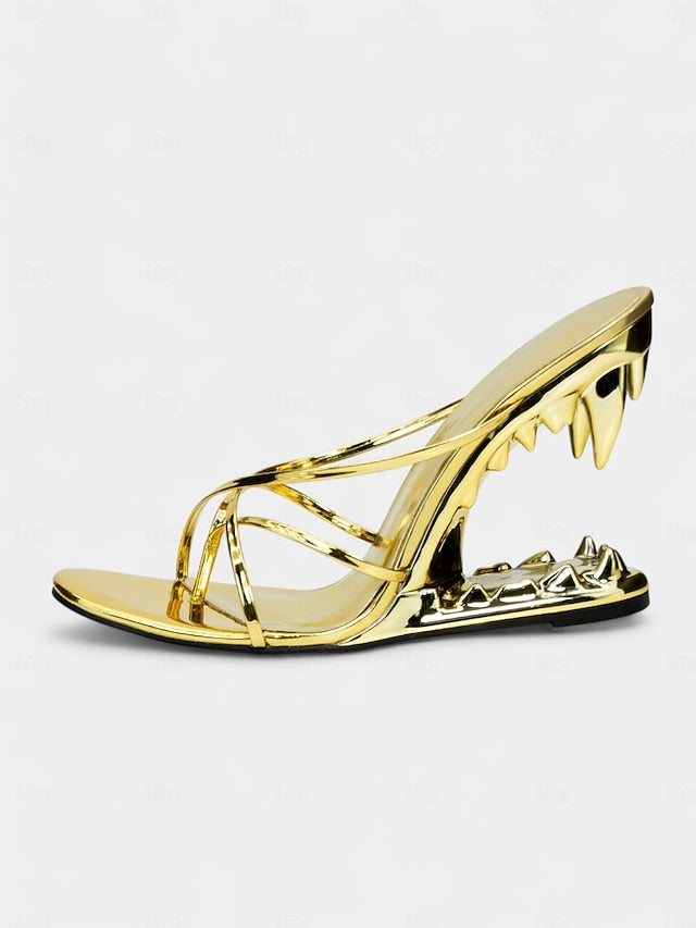 Flat with Metallic Sandals Sculpted Heel Unique - Design Gold FashionChic