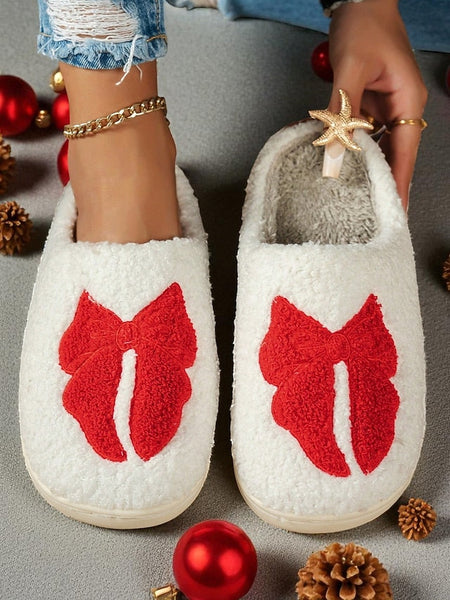 Bowknot Women's - with White Soft Slippers and Design Red FashionChic