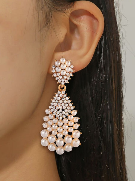– Vintage Faux Earrings Elegant Drop Pearl and Rhinestone FashionChic