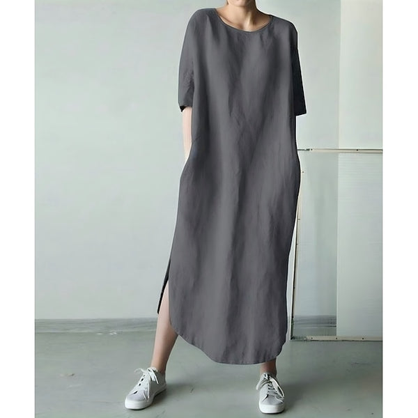 Women's Cotton Linen Midi Dress Shift Dress Summer Dress