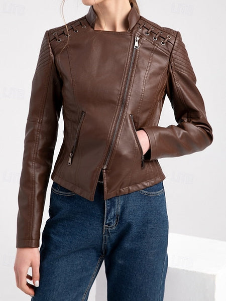 Women's Pocket Jacket Zipper Faux Leather Comfortable FashionChic