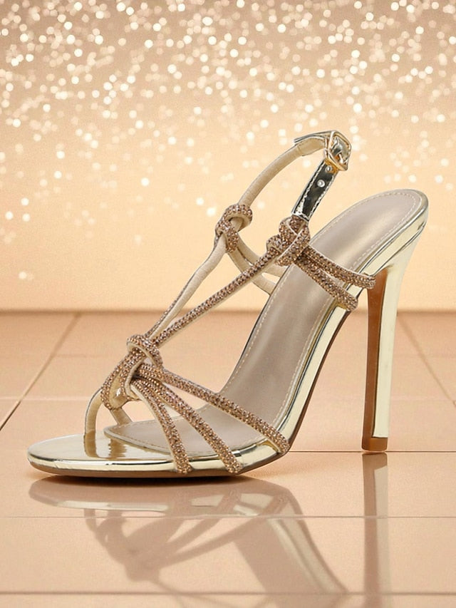 Toe Heels Stiletto with Rhinestone Women's Square Strappy FashionChic