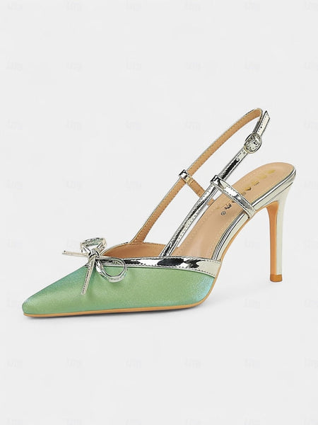 Green and Slingback Stiletto Red Heels Women's Pointed - FashionChic