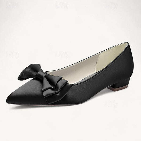 Pointed Low Bowknot Party Shoes Wedding Heel Women's Flats FashionChic
