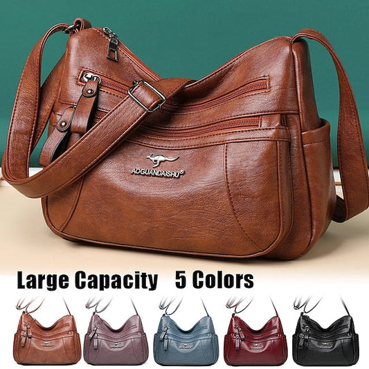 Shoulder Women's Bag Leather Black – Faux Multi-Pocket FashionChic