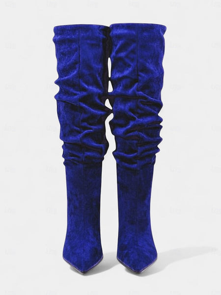 Knee Green Boots Slouch High Women's - Velvet Toe Pointed FashionChic