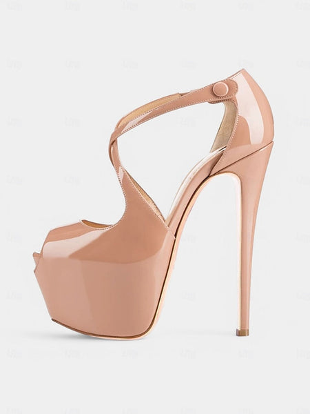 Stiletto Platform Heels and Patent with Cross Leather Red Black FashionChic