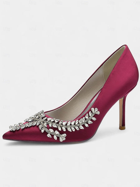 Stiletto Satin Heels – Women's Rhinestone-Embellished FashionChic