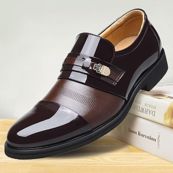 Faux Patent Leather Dress Men's Brown Loafers with FashionChic