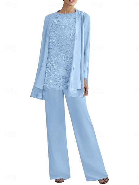 of Mother Bride Elegant Crew the Pantsuit Neck 3 Piece Dress FashionChic