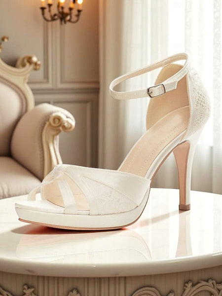 Satin Toe Pink Peep Heel Sandals Women's Elegant with High FashionChic