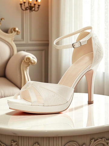 Satin Toe Pink Peep Heel Sandals Women's Elegant with High FashionChic