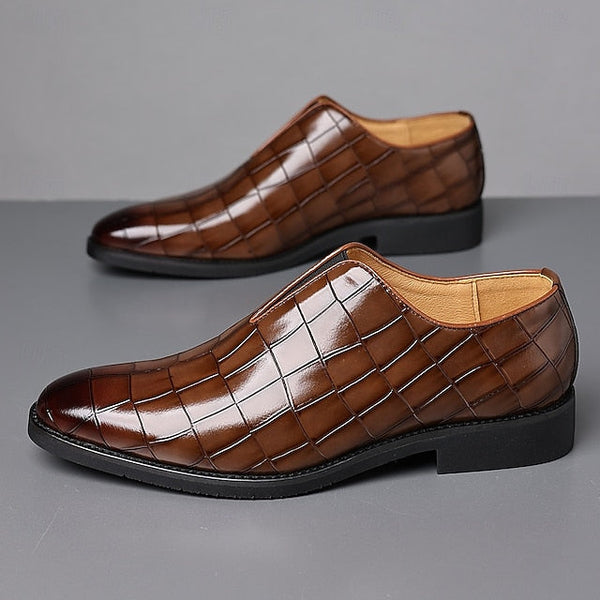 Shoes Pattern Men's Burgundy – Dress Crocodile Slip-On FashionChic