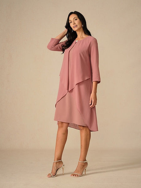 Women's Evening Dress Cape Sleeve Knee-Length Elegant Green FashionChic