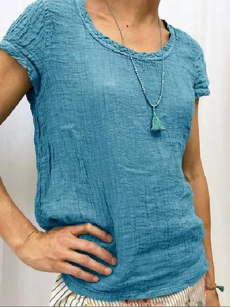 Women's Shirt Cotton Linen Shirts Blouse Plain Basic Short FashionChic