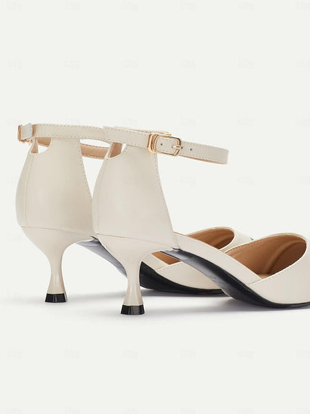 Pointed Toe Two-Tone Ankle Stylish Heel Kitten Women's FashionChic