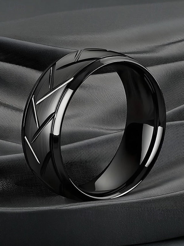 Geometric Rings Steel Men's Pattern Stainless Modern – FashionChic