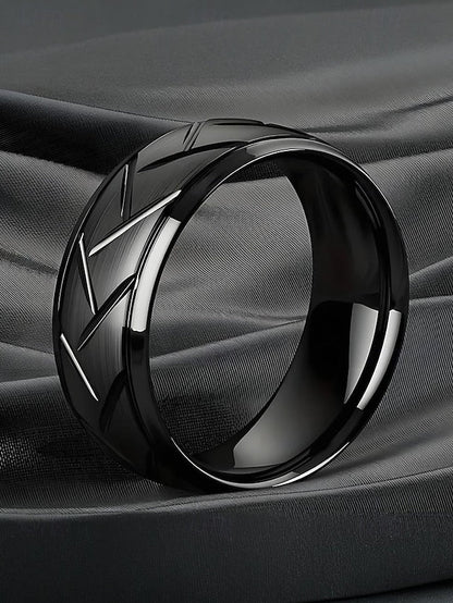 Geometric Rings Steel Men's Pattern Stainless Modern – FashionChic