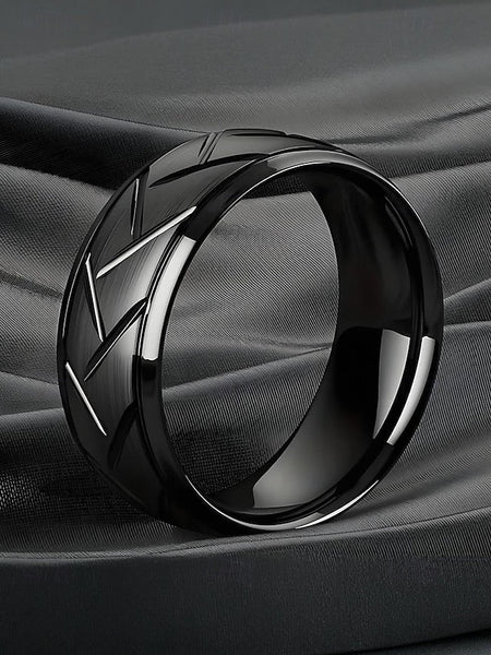 Geometric Rings Steel Men's Pattern Stainless Modern – FashionChic