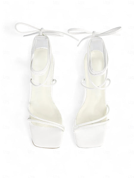 Lace-Up with Women's Strappy Heel White Block Heels Clear FashionChic
