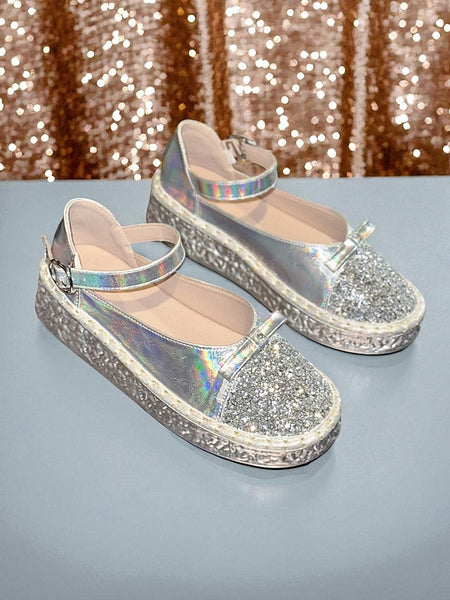 Women's Holographic Jane Platform Glitter Mary Shoes FashionChic