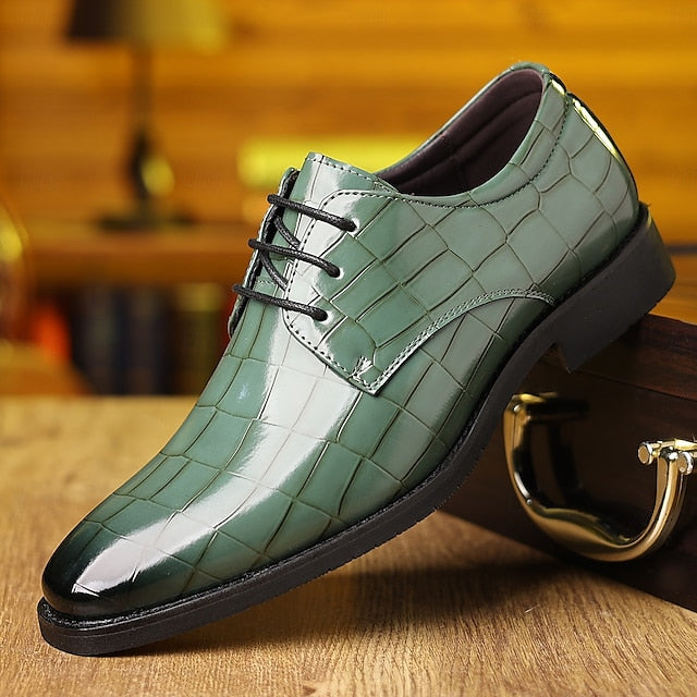 Print Men's Oxford Leather Shoes Faux Crocodile Green – FashionChic