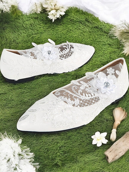 Shoes White and Floral with Wedding Design Lace Appliqué Mesh FashionChic