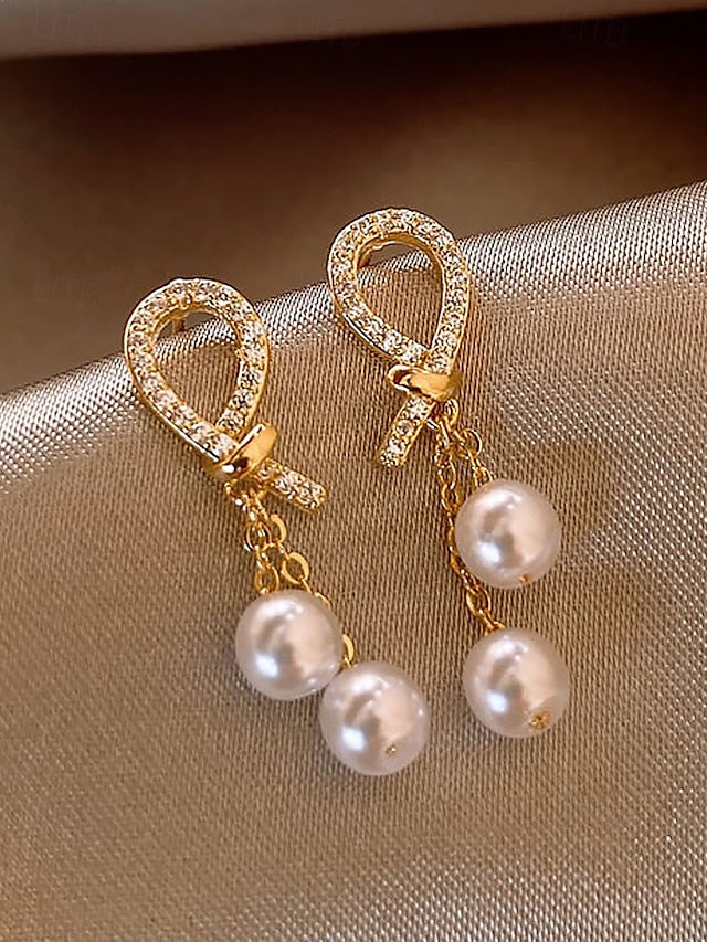rhinestone earrings with imitation pearl teardrop Women's FashionChic