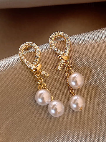 rhinestone earrings with imitation pearl teardrop Women's FashionChic