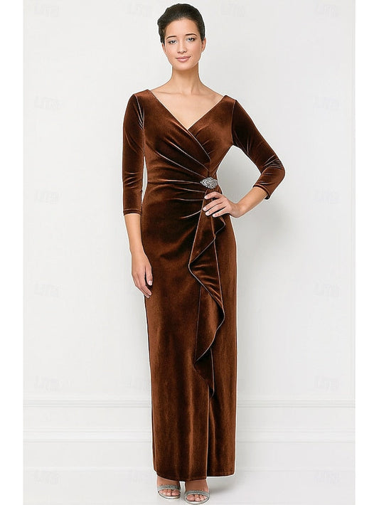 Bride Vintage Mother Column Sheath V / the Neck Dress of Elegant FashionChic