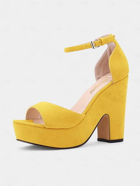 Chunky Platform Sandals Heel Women's Suede - Nude Block FashionChic