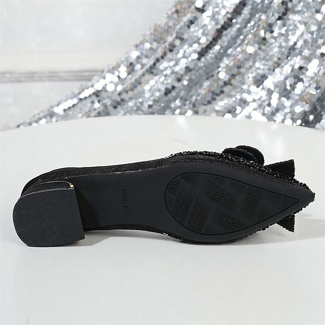 with - Women's Elegant Detail Rhinestone Glitter Flats Bow FashionChic