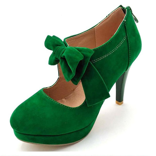 Pumps Platform Vintage Heel High Suede Women's Red – Bow FashionChic