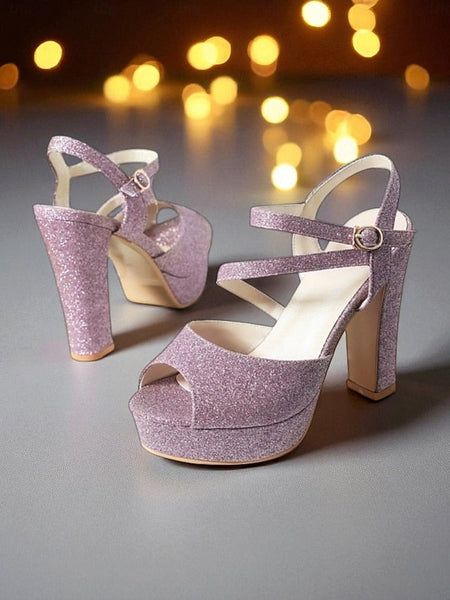 Strap Ankle Heel Women's Platform Sandals with Glitter High FashionChic