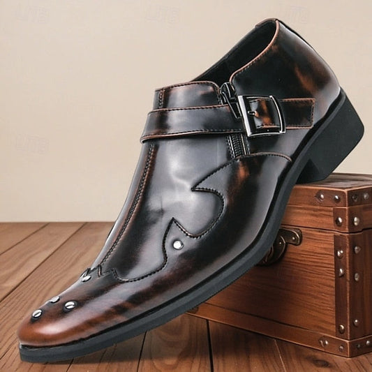 Formal Monk Black – Dress Men's Strap Leather Shoes FashionChic