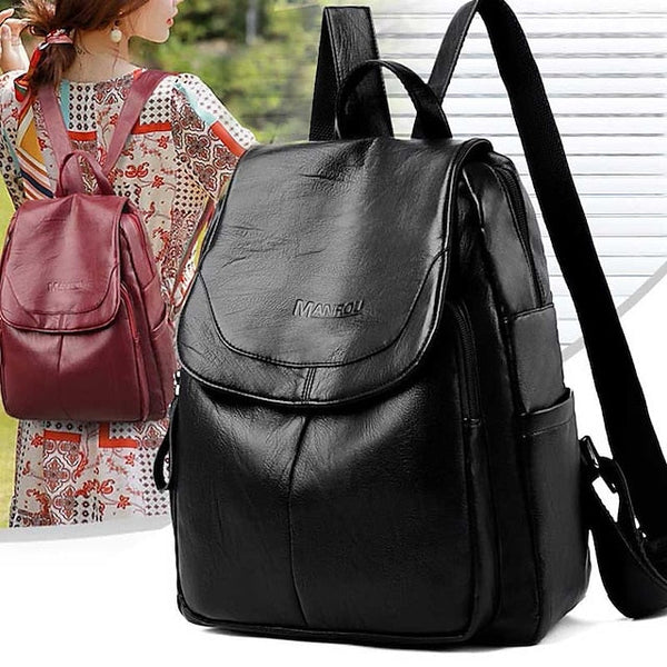 Faux Backpack Leather with Women's Burgundy Flap Closure FashionChic