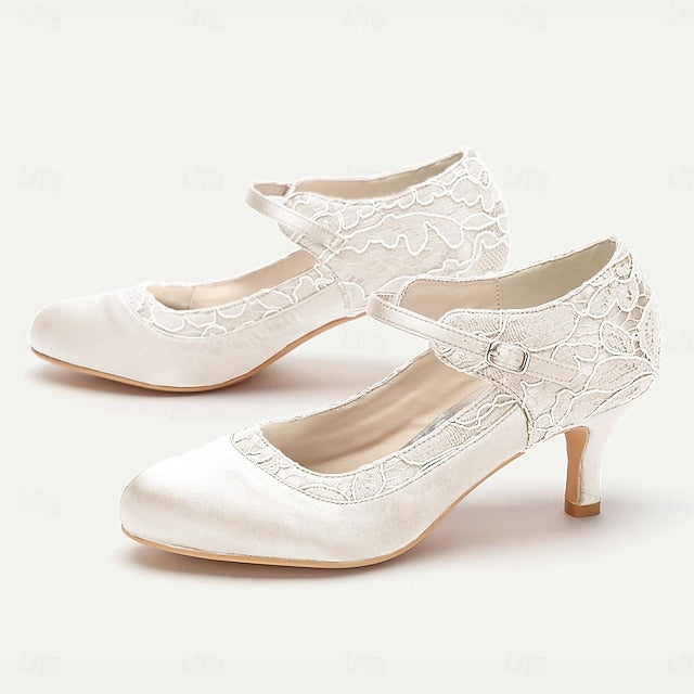 Heels Mid-Heel Satin Women's Lace - Elegant Comfortable Red FashionChic