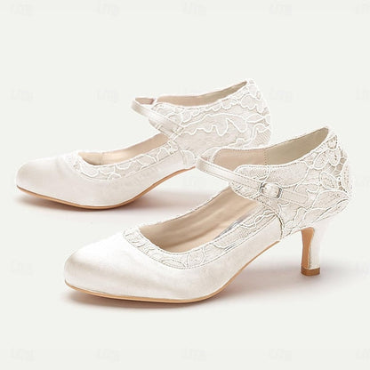 Heels Mid-Heel Satin Women's Lace - Elegant Comfortable Red FashionChic
