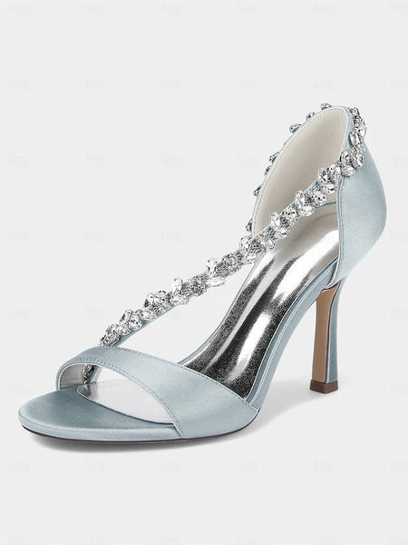 T-Strap Satin Crystal Women's High Heels with – Champagne FashionChic